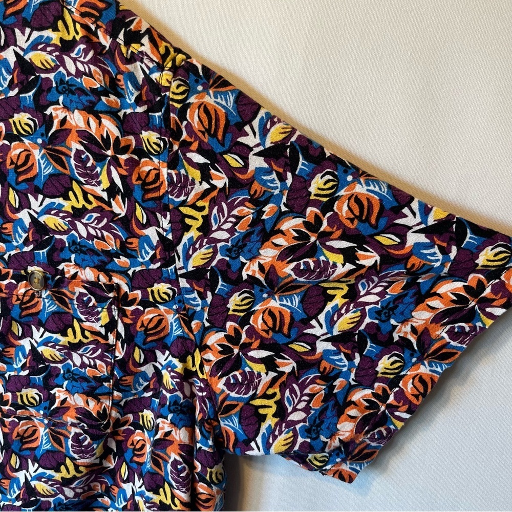 KingSize Button up shirt 3XL Big Linen blend Short sleeve Colorful floral Mens - Picture 6 of 7